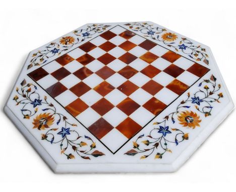 An Indian pietra dura octagonal chess board, 48.5cm x 48.5cm