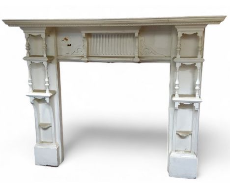 Architectural Salvage - a Victorian fire surround, painted white, outer measurements 135cm x 165.5cm x 28cm, inner measuremen