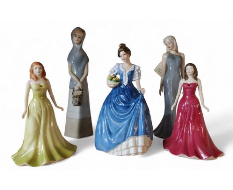 A Royal Doulton figure, Helen, HN3601;&nbsp; others, Gemstone Collection, January Garnet, August Peridot;&nbsp; etc