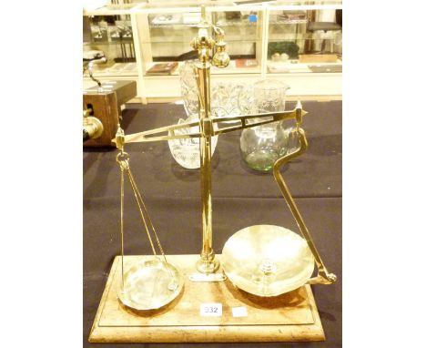 CHEMISTS SCALES. Set of Chemists brass balance scales with some weights by Berry & Warmington, Liverpool & Manchester