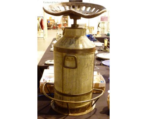 FARMING STOOL. Milk churn based tractor seat stool, H: 83 cm