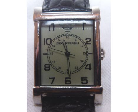 GENTS VINTAGE ARMANI. Gents vintage Georgio Armani wristwatch on black leather strap CONDITION REPORT: The item is in good co