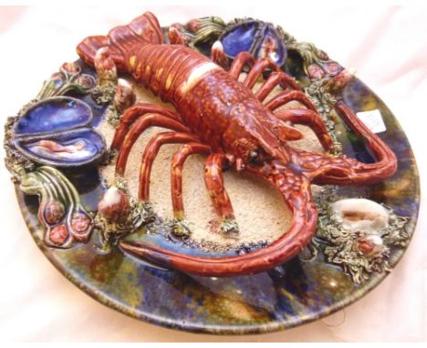 LOBSTER PLATE. Large ceramic ornamental lobster plate, D: 30 cm