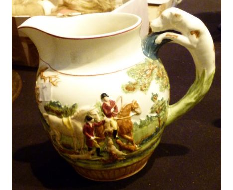 WEDGWOOD JUG. Wedgwood hunting scene ceramic jug, H: 18 cm