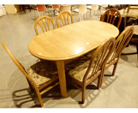 TABLE & CHAIRS. Light wood table & six chairs