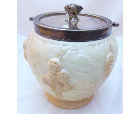 WORCESTER BISCUIT BARREL. Royal Worcester Locke & Co large Leaf and Berries biscuit barrel