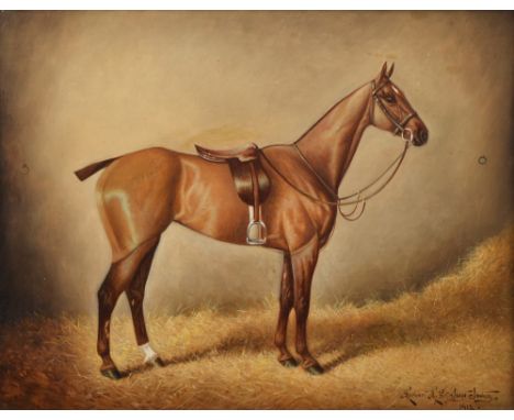 Herbert St. John Jones (1872-1939), Portrait of a horse in a stable, signed and dated 1912, oil on canvas, 39 x 49cm, 15.25 x