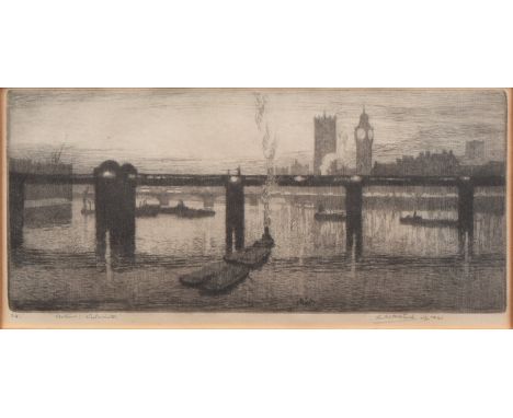 Leslie Moffat Ward (1888-1978), "Nocturne, Westminster", signed, titled and dated 1921 in pencil in the margin, etching, plat