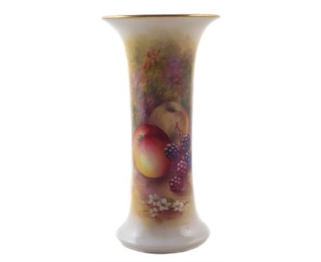 Royal Worcester spill vase signed by Edward Townsend, painted with fallen fruit, puce printed 1928 date code and G923 shape n