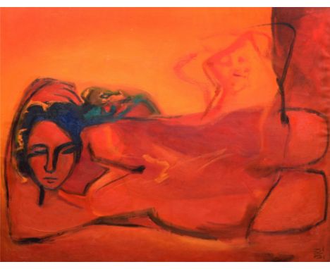 Yuji Oki (Japanese, b.1949), "Carmen" - portrait of a reclining female, signed, titled and dated 1989 on verso, oil on canvas