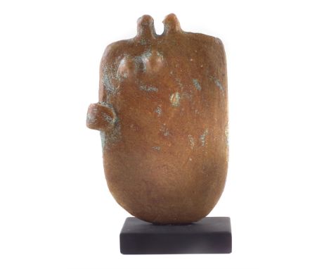 Peter Hayes (1946-), "Couple", a ceramic sculpture of two figures, mounted on a slate base, incised signature on slate base "