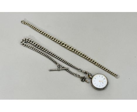 A silver cased open face fob watch - fob wind, 0.935 Swiss case, gilt lever movement, white enamel Roman dial with subsidiary