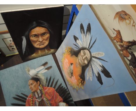 Five pictures, Native American interest, including pastel sketch, Jepson