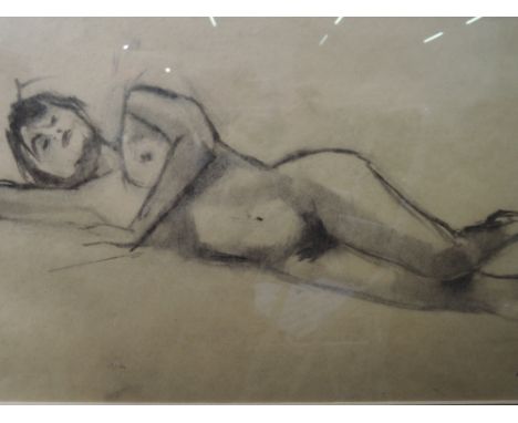 A pencil sketch, Lilian Shaw, nude study, signed