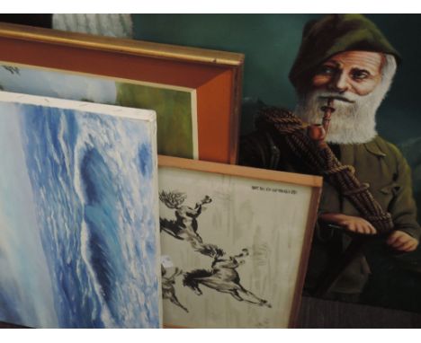 Five oil paintings, various Jepson including Austrian man, dated (19)87 and a Chinese print
