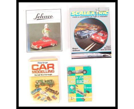 A collection of 4 x assorted model cars hard back reference books and catalogues to include; Huber Schuco , Scalextric , How 