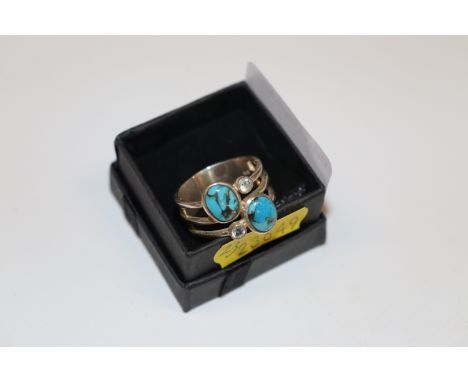A sterling silver, turquoise and blue topaz scatter ring, size R/S, approx. 6.5gms