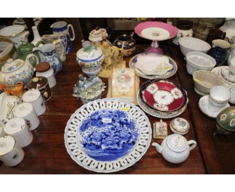 A quantity of various china to include Royal Worcester, tea pot, comport, blue and white floral decorated dish etc.