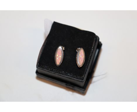 A pair of sterling silver and pink opal ear-rings