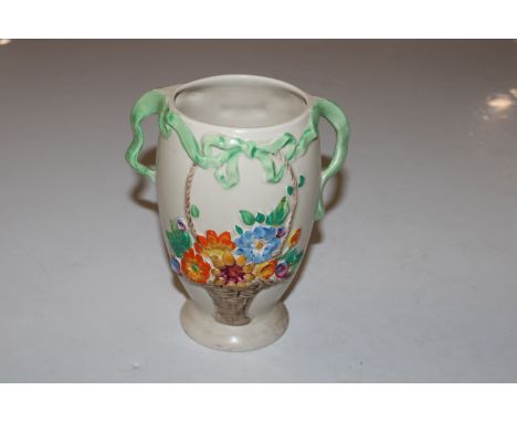 A Bouquet floral decorated twin handled vase and a ruby glass liquor glass  