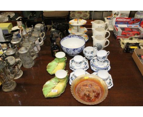 A quantity of teaware etc. to include Carnival glass bowl, Royal Winton teaware, Shaw & Coggins teaware, three tier cake plat