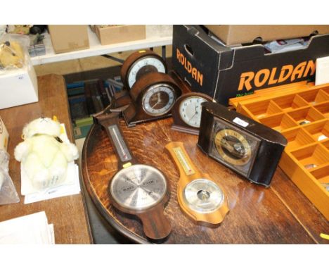 Four mantel clocks AF and two barometers 