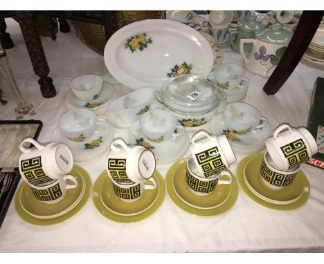 A 1970's Pyrex dinner set & retro cups & saucers