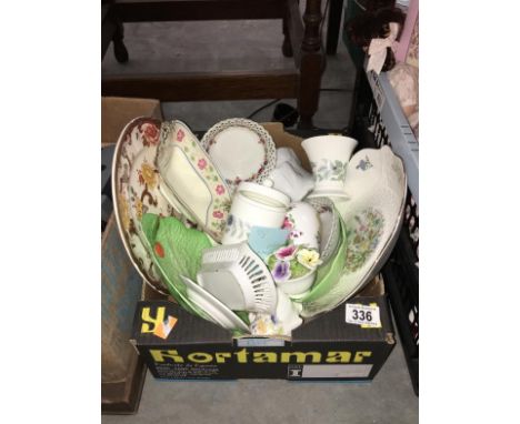 A box of interesting sundries including Carlton Ware