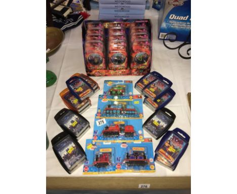 A quantity of Doctor Who micro-universe figures, Thomas the Tank engine trains and Top Trumps