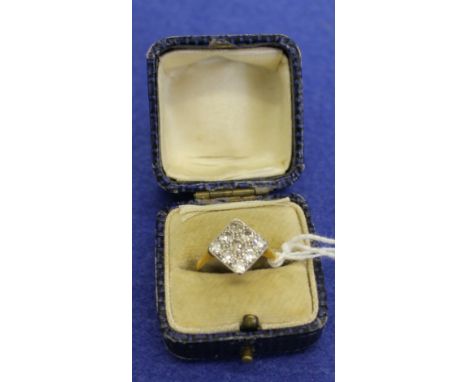 18ct gold art deco diamond cluster ring in box.  CONDITION REPORT: Two stones are chipped, three of the other stones are nick