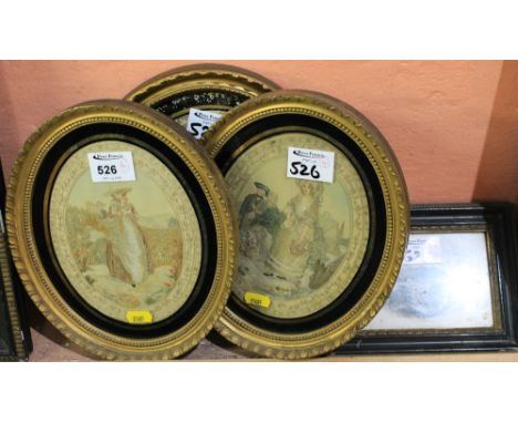 Three 19th Century silk embroidered needlepoint portrait panels in oval black and gilt mount gilt frames. Together with a sma