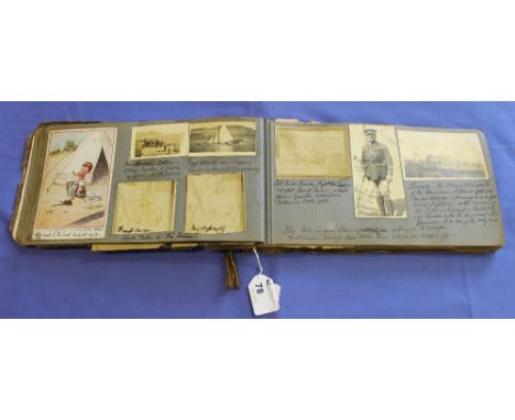Interesting family album 1914 to 1920's with First World War photos and cards, hospital, hunting etc. Mostly with inscription