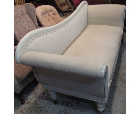 Late Victorian painted and upholstered double ended sofa on baluster turned legs and casters. CONDITION REPORT: Dimensions: 2