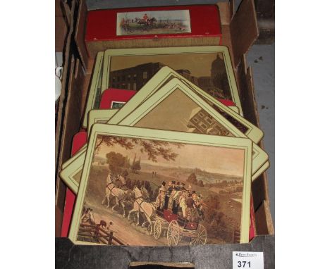Tray of hunting scene and bird place mats.