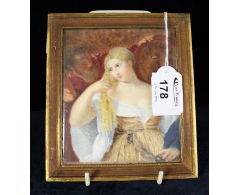 Hand painted portrait group of female and male on ivory with pencil inscription on the reverse, appears to be a copy of a fam
