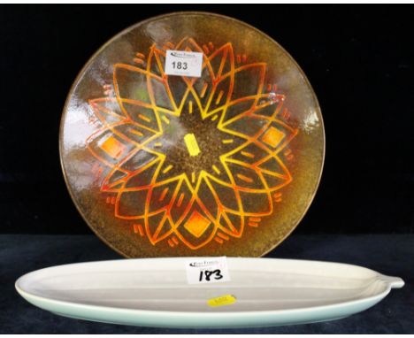 Poole pottery Aegean footed dish together with Poole pottery melon dish. (2)