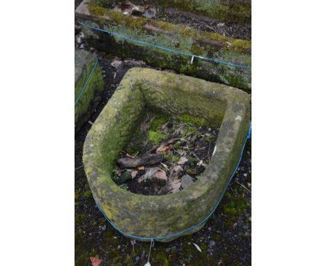 A SANDSTONE WATER TROUGH, width 49cm x depth 57cm x height 23cm