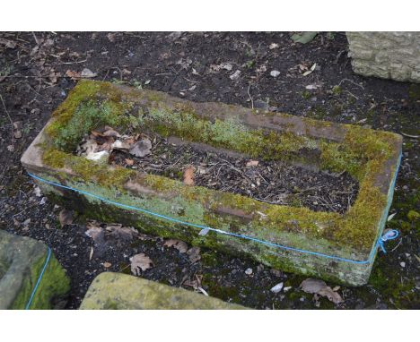 A RED SANDSTONE RECTANGULAR TROUGH, width 100cm x depth 37cm x height 24cm (no cracks)