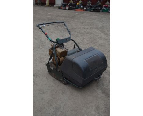 A WEBB PETROL 24 INCH CYLINDER LAWNMOWER. with grassbox and detachable rear seated roller