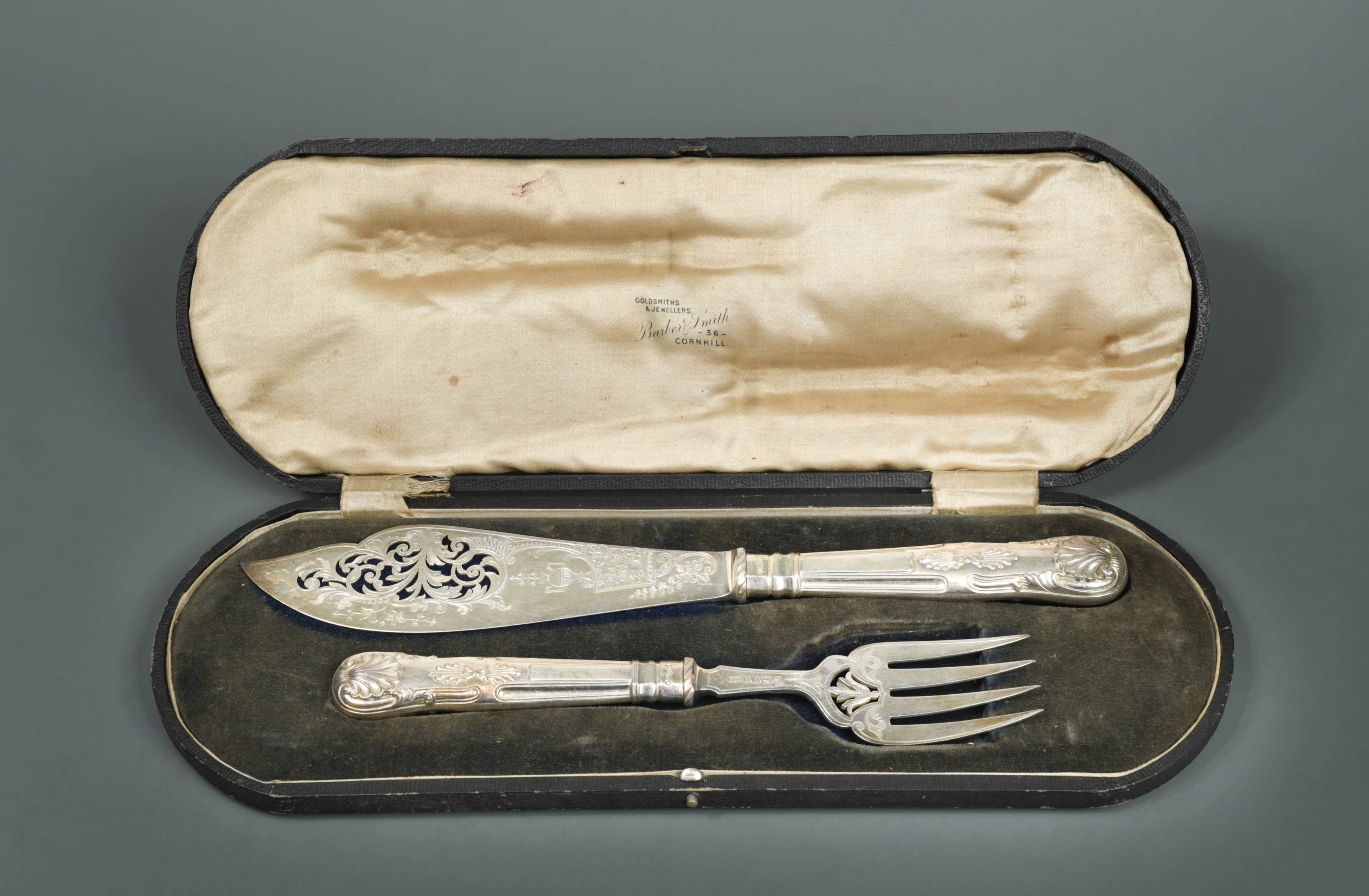 A cased pair of Victorian silver fish servers, in Cheffins Fine Art