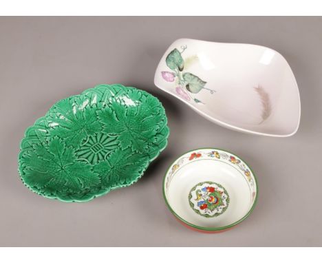 Three ceramic dishes. Wedgwood, Carltonware, Porsgrund pottery.  