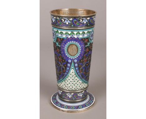 A 19th century Russian silver and shaded enamel beaker. Maker's mark for Antip Kuzmichev, Moscow. Dated 1895. 13.5cm. 265g.  