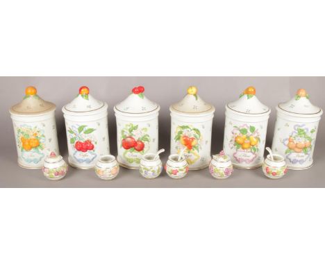 A set of six Franklin Mint Le Cordon Bleu ceramic jar and covers along with matching preserve pots.  