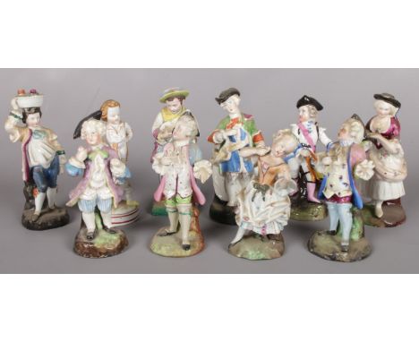 A quantity of 19th century ceramic figures. Including an Ernst Bohne example, etc.  Some damaged and missing part to some pie