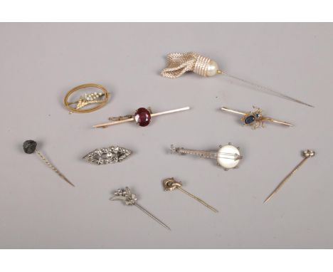 A collection of bar brooches &amp; stick pins.  