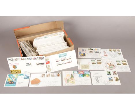 A box containing a large quantity of GB Royal Mail 1st day covers. Subjects to include, Concorde First Flight cover 1968, Bri
