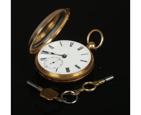An 18ct gold D. McGregor &amp; Co fusee pocket watch. With enamel dial, Roman numeral markers and subsidiary seconds.  Runnin