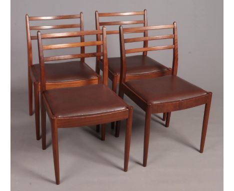 Four GPlan Style ladder back dining chairs. H:83cm, W: 48.5cm, D: 42cm.  