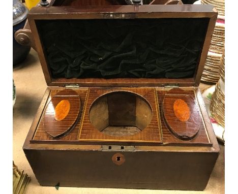 A Regency mahogany two section tea caddy of rectangular form (bowl missing), approx 61 cm long