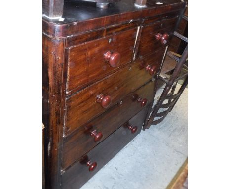 A Victorian pine chest of drawers, the plain top above two short and three long drawers, 98 cm wide x 45 cm deep x 107.5 cm h